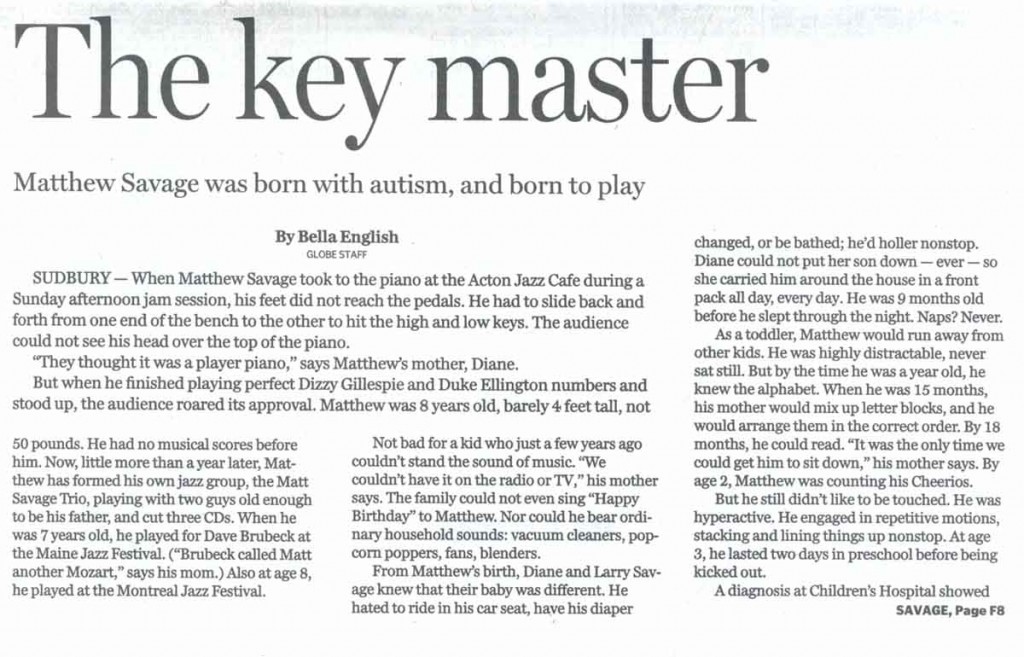 Boston Globe Newspaper article about Matt Savage