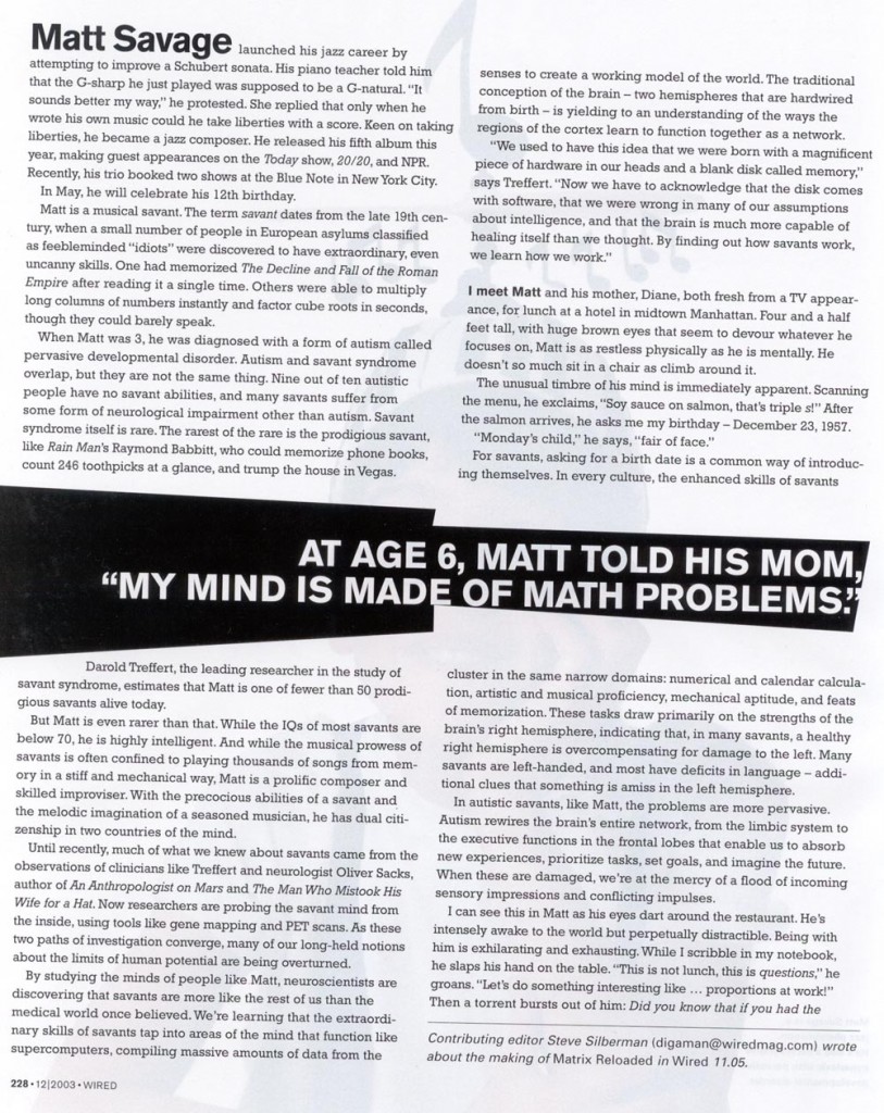 Wired Magazine article about Matt Savage